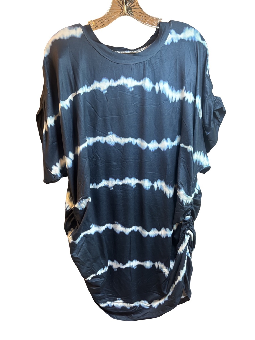 Chicme Navy Tie-Dye 2 Piece Shorts Set Ruched Sides & Sleeves 3XL New